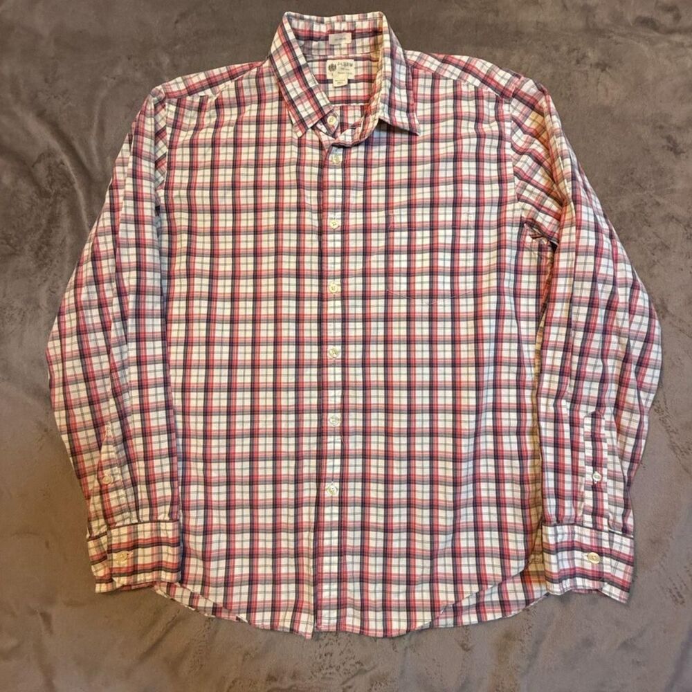 J. Crew red and white plaid long sleeve button up shirt Size L - 0285
